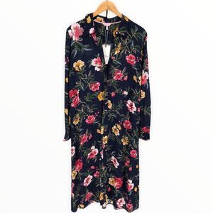 Joules Aurelie Blue Floral A Line Button Down Midi Dress NWT size 6 Long Sleeves